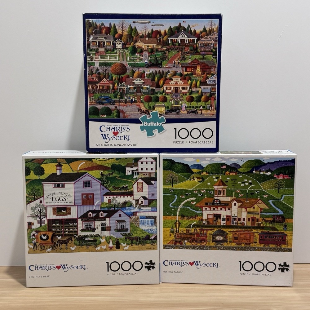 Charles Wysocki 1000 PC Puzzle Lot VIRGINIA'S NEST Fox Hill Farms & LABOR DAY IN